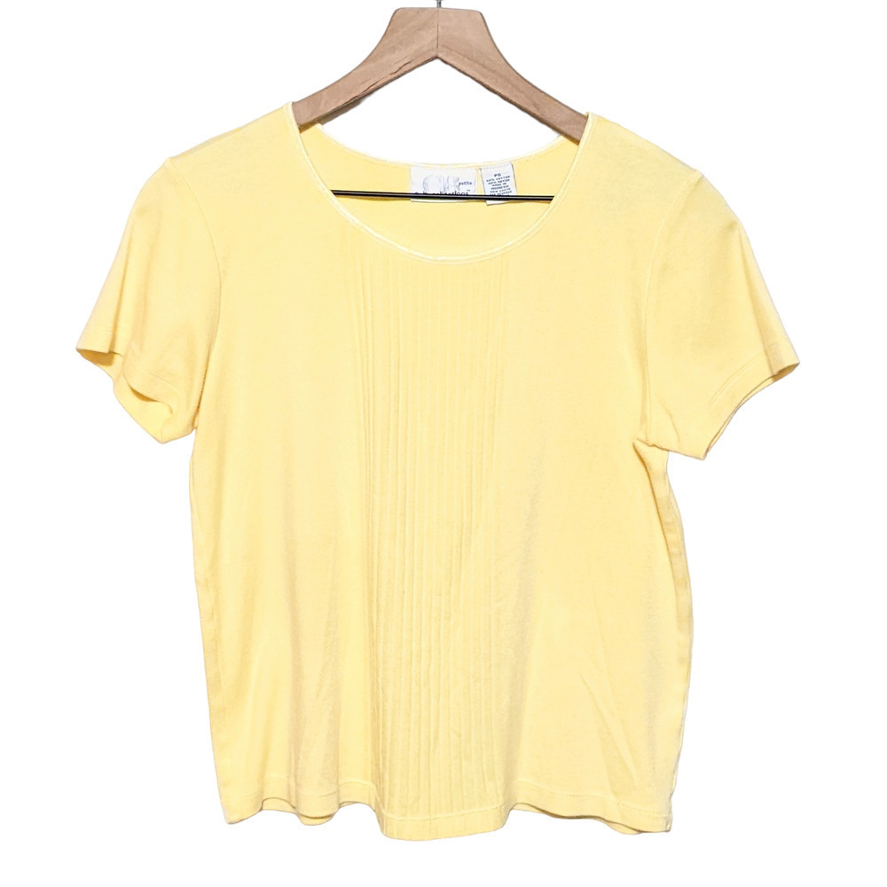 CB Collections Petite Womens Short Sleeve Knit Top Size PS Yellow Crew Neck SP